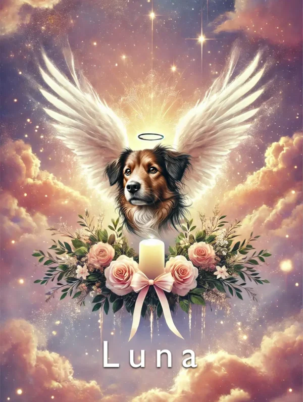 Custom Angel Pet Memorial Portrait – Digital Tribute with Wings & Candle
