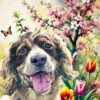 Springtime Bloom – Artistic Floral Wonderland Pet Portrait with Vibrant Garden Flowers