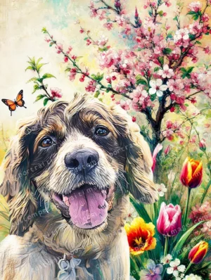Springtime Bloom – Artistic Floral Wonderland Pet Portrait with Vibrant Garden Flowers