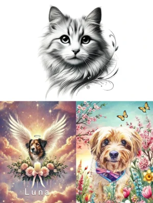 Timeless Pet Tribute Bundle – Sketch, Memorial, & Springtime Styles