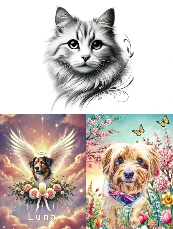 Timeless Pet Tribute Bundle – Sketch, Memorial, & Springtime Styles