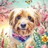 Whimsical Spring Garden – Artistic Watercolor Floral Pet Portrait with Vibrant Colors